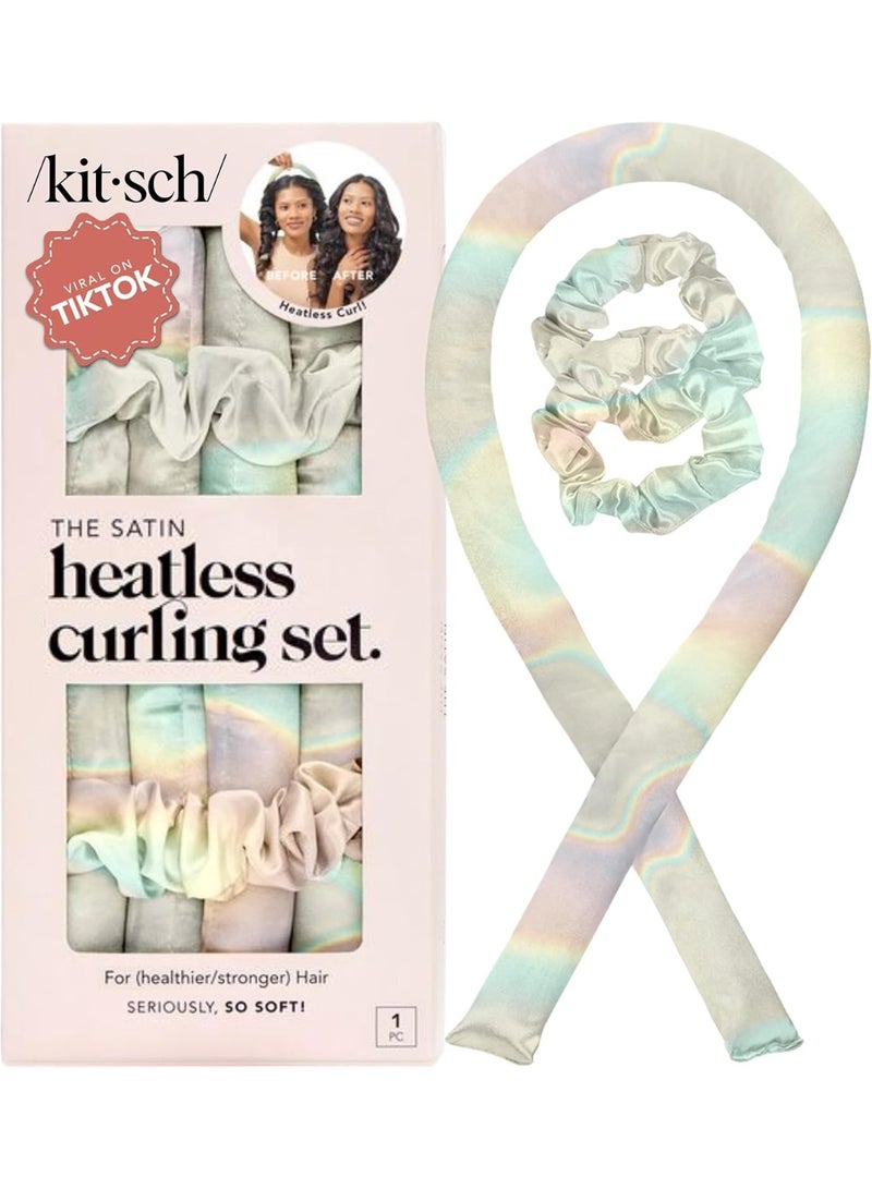 Kitsch Satin Heatless Curling Set - Heatless Curls Overnight with 34" Hair Curler & 2 Satin Scrunchies - Comfortable Hair Curlers to Sleep In for Frizz-Free, No Heat Damage Styling - Aura